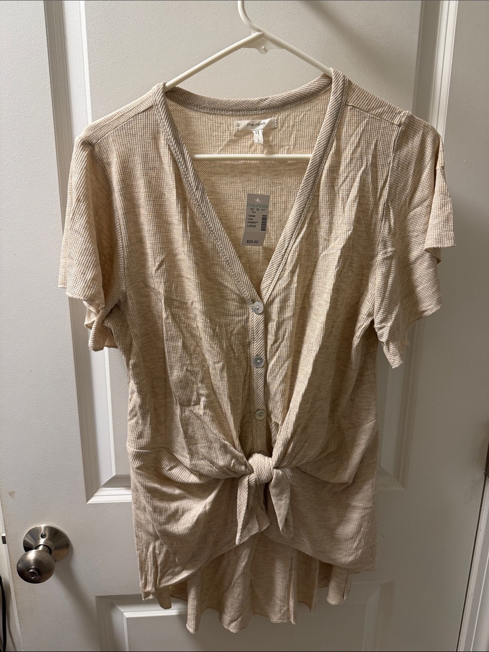 Maurice’s Neutral Beige Tie-Front Button Down Top